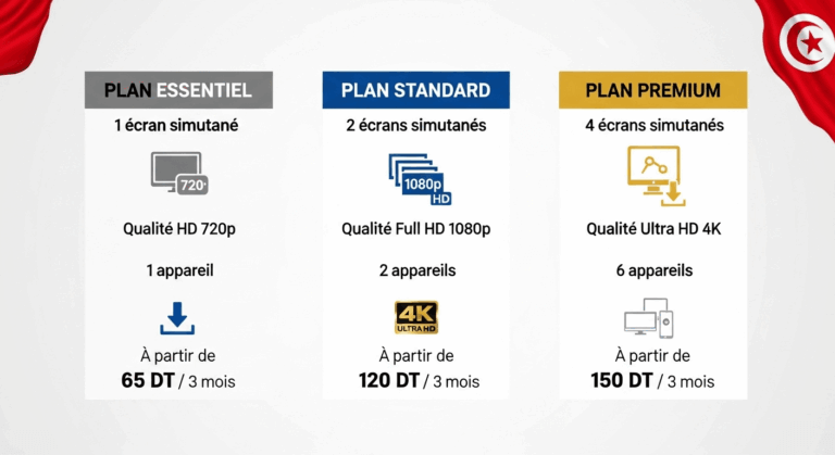 Comparatif détaillé des trois plans d'abonnement Netflix Tunisie 2025 - Essentiel Standard Premium